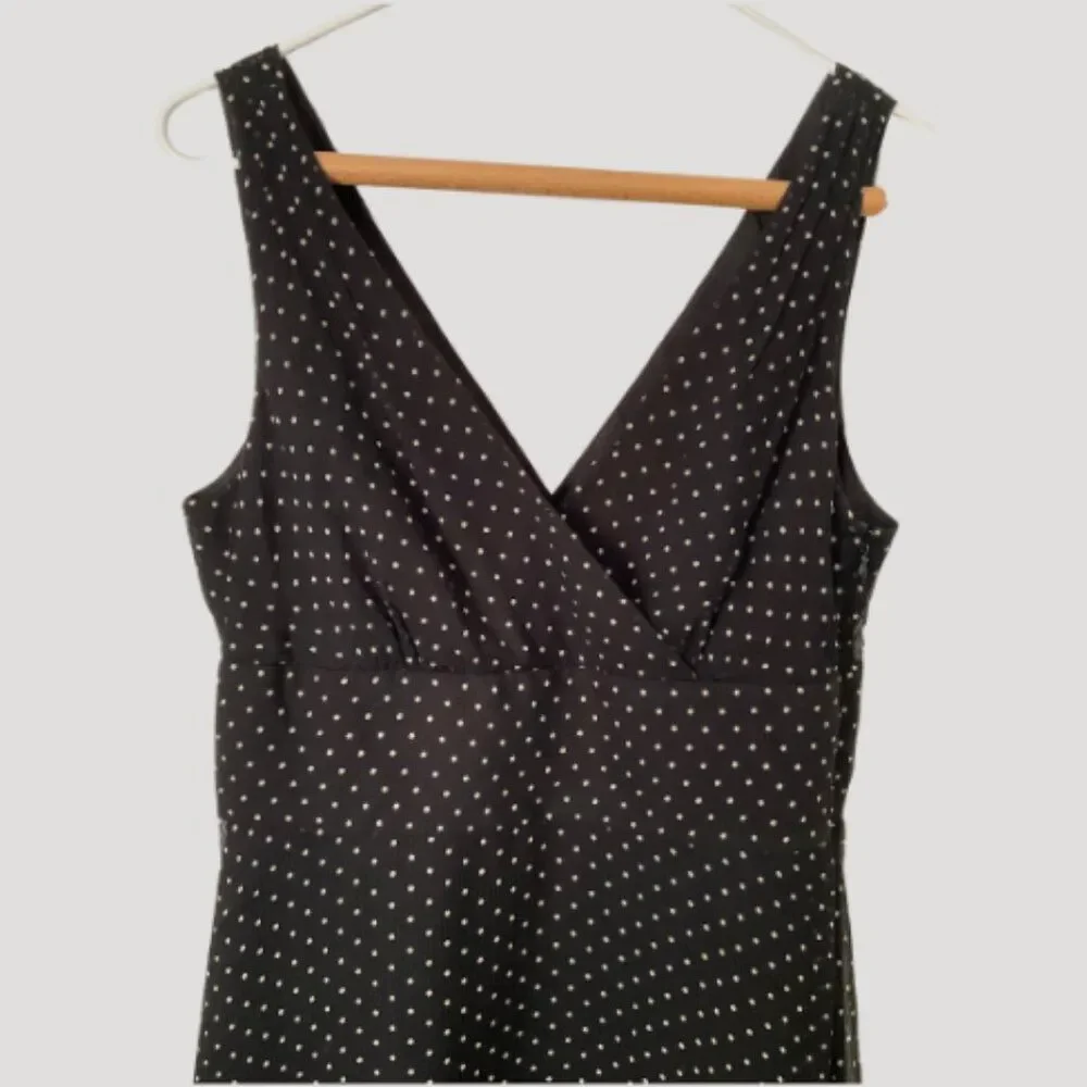 J. Crew Vintage Y2K Silk Chiffon Black Dot Empire Waist Dress Size 6 Babydoll